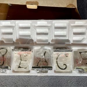 Potterybarn Brand New PEACE Silver stocking holders